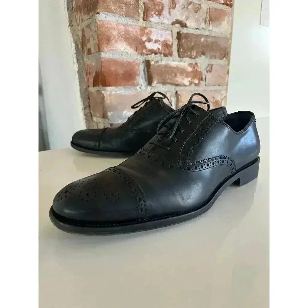 Salvatore Ferragamo Black Leather Wingtip Oxfords